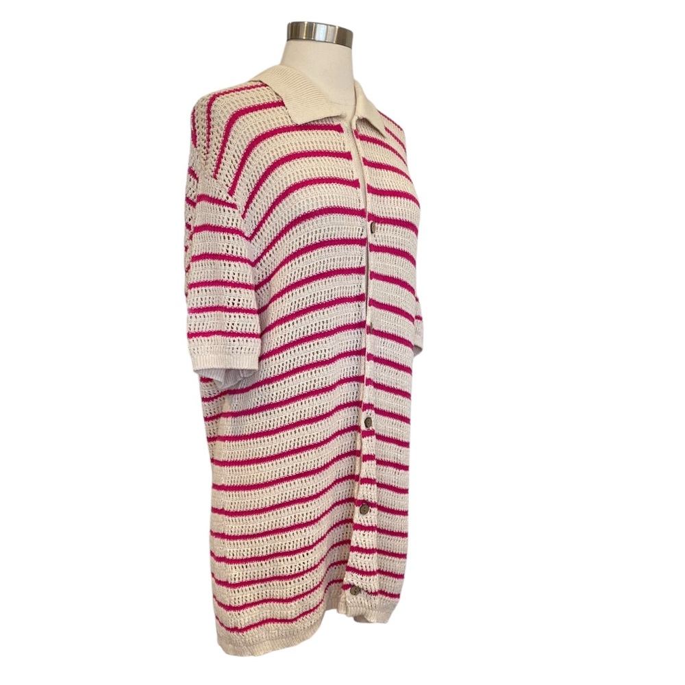 Zara Oversized Crochet Knit Cardigan With Stripes Size XL - Picture 4 of 8